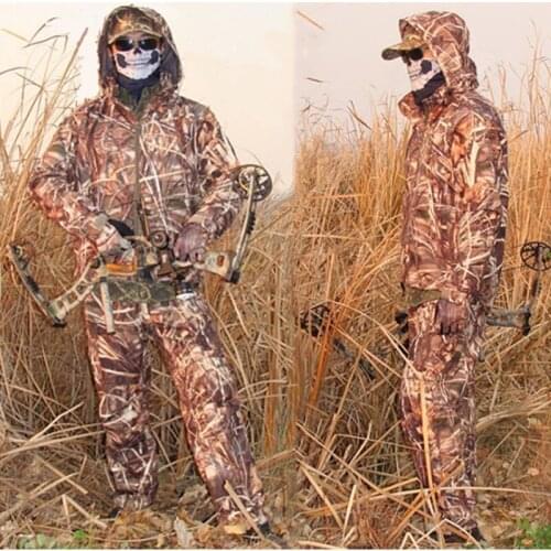 Winter Hunting Clothes Reed Camouflage Withered Leaf Autumn Keep Warm Waterproof Jacket Pants Set Photography Bird Watching Suit