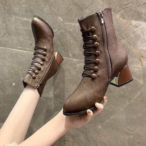 Winter Women Shoes 2020 Side Zipper Pointed Chunky Ankle Boot Woman Double-breasted Fashion Martin Boot WomanBootswoman shoes