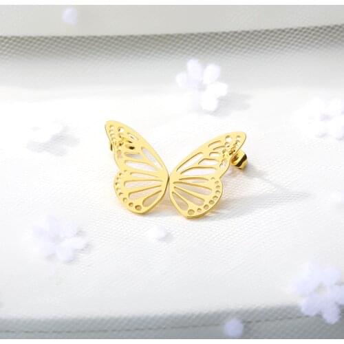 Gold Color Hollow Butterfly Small Earrings Elegant Fan Shaped Women Stainless Steel Stud Earrings Fashion Jewelry Pendientes BFF