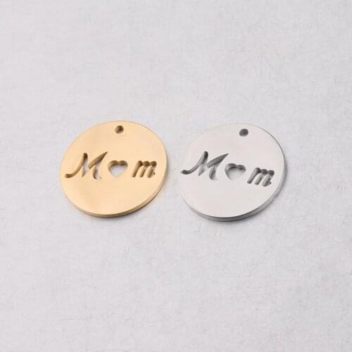 20pc 20mm Gold Color Stainless steel Mirror Polished Heart Mom Charm For Necklace/Keychain DIY Women Handmade Jewelry Making