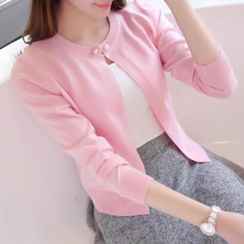 2019 New Solid Color Fashion Women Sweater Female Cardigan Thin Outerwear Summer Short Design Knit Long-sleeve Sweater