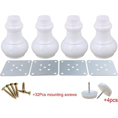 4pcs Solid Wooden Furniture Legs 12x6x3.5cm Gourd-shaped White Wood Sofa Bed Cupboard Feet with Iron Sheet Furniture DIY