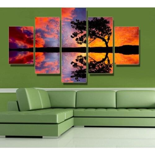 5PCS HD Printing Beautiful Sunset Tree Landscape Art Painting Poster Modern Living Room Bedroom Home Decoration Without Frame