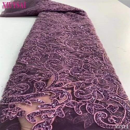 African Sequins Beaded Lace Fabric High Quality French Tulle Lace Fabric 2020 Embroidery Nigerian Lace Fabrics For White Wedding