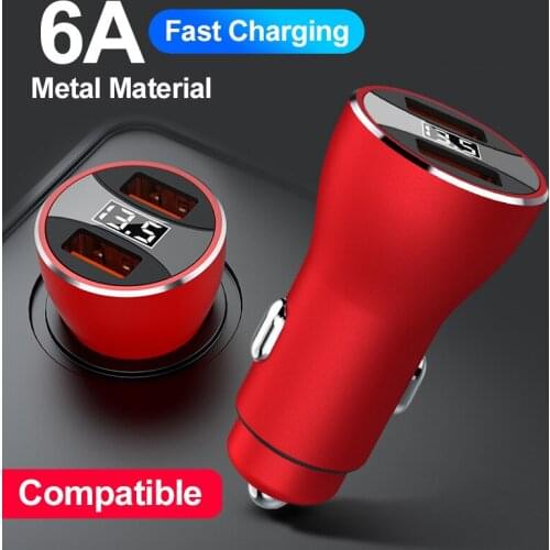 Full Protocol Compatible With Dual QC4.0 Fast Charging Car Charger Digital Display Aluminum Alloy Dual USB Car Charger