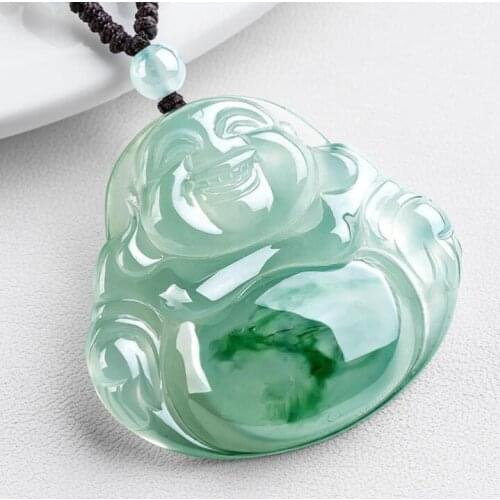 Bizuteria damska femme Jade Buddha Pendant Female Burma Ice Jade Light Green Floating Flower Maitreya Buddha Laughing Buddha