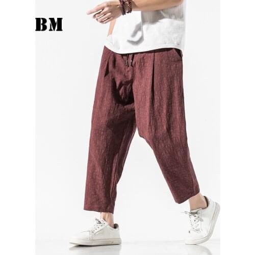 2021 Chinese Style Thin Jacquard Casual Pants Men Clothing Summer China Loose Plus Size Harem Cropped Trousers Male