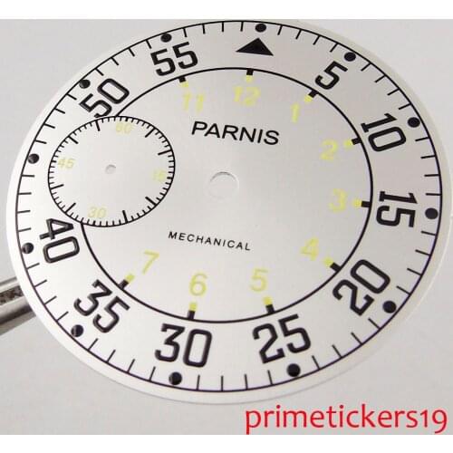 38.9mm Parnis white dial black numbers fit 6497 hand winding movement mns watch dial