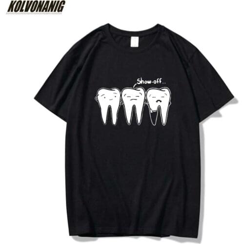 Show-off Tooth Graphic T Shirts For Men Dental Dentist Health Care Printed 100% Cotton Streetwear Oversize Anime T-Shirt Tops