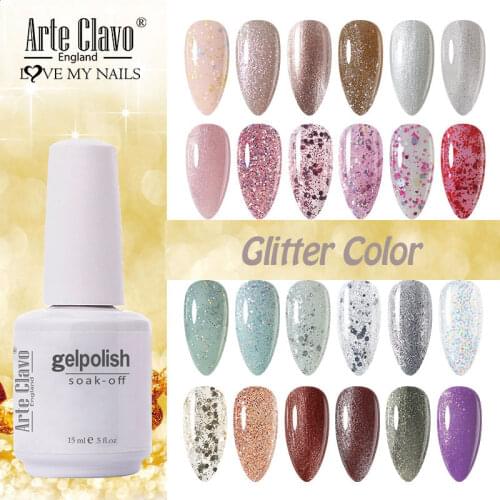Arte Clavo Glitter Colors 15ml Gel Polish Nail LED Hybrid Varnish Prime Soak Off All For Manicure Nail Art Long Lasting Polish
