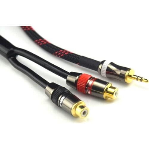 Hifi 3.5mm Male to 2RCA Female Cable 4N OFC 3.5 to RCA Audio Line