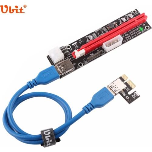 Ubit VER103C 3in1 LED Riser Power PCI-E Riser Card 4pin 6pin Sata 15PIN PCI Express 1X to 16X Extension Cable for Bitcoin Miner