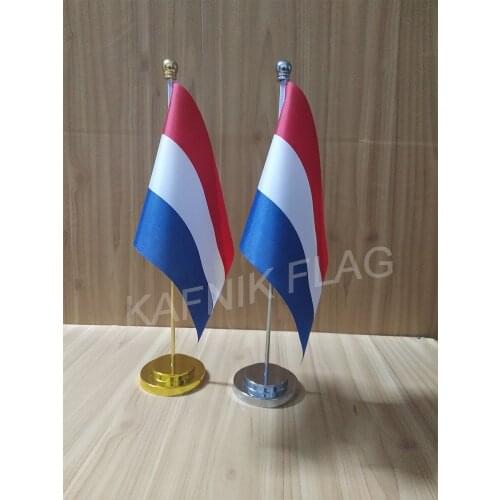 KAFNIK,Netherlands Office table desk flag with gold or silver metal flagpole base 14*21cm country flag free shipping