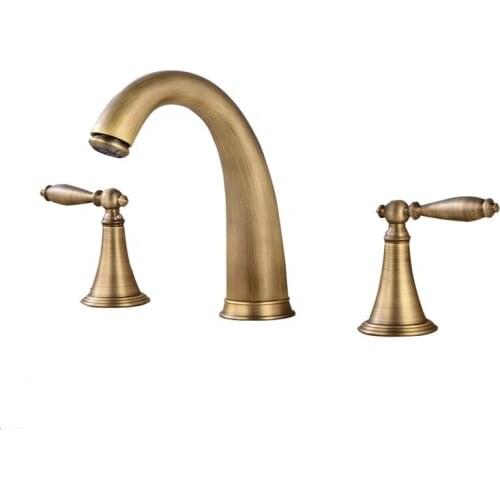 Classic European style brass antique deck-mounted 3-hole bathroom sink faucet retro dual handle basin mixer water tap XR161