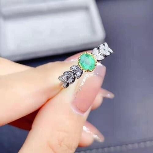Natural Emerald Gemstone Fashion Simple Ring S925 Sterling Silver Charming Fine Wedding Jewelry for Women MeiBaPJFS