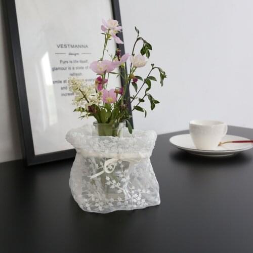 Nordic Sheer Embriodered Lace Storage Basket Drawstring Multi-function Tulle Bag Home Travel Office Pretty Voile Home Decoration