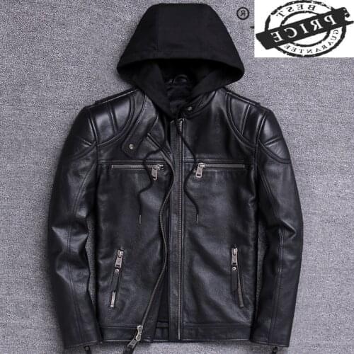 Winter Autumn Genuine Leather Jacket Men Streetweaar Real Leather Coat Man Moto Biker Vintage Cow Leather Jackets V-1210