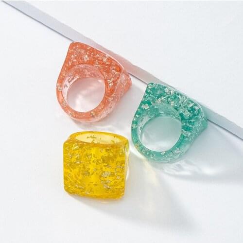 Square acrylic chunky ring for women teenage girls candy color plastic resin bold cute ring statement y2k jewelry funny