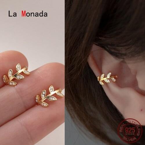 La Monada 925 Sterling Silver Earrings Woman Leaf Small Clip Earrings Cuffs For Women Ear Clips Without Hole Fake Piercing