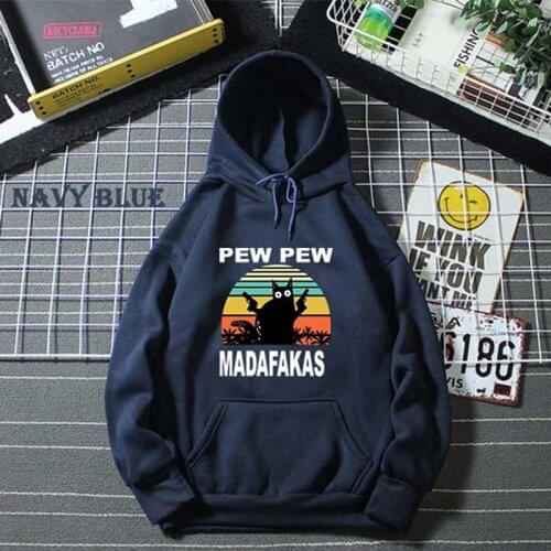 Fashion Funny Cat Pew Pew Madafakas Printed Hoodies Unisex Casual Hooded Women Long Sleeve Pullovers Sweatshirts men clothing