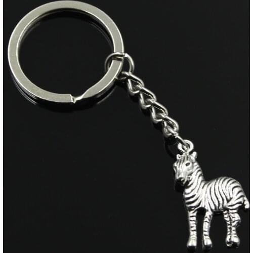 New Fashion Men 30mm Keychain DIY Metal Holder Chain Vintage Zebra Pinto 30x17mm Silver Color Pendant Gift