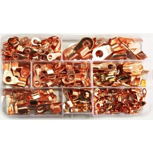 185pcs Open Barrel Wire Crimp Copper Ring Lugs Terminal Connector Kit 5A 10A 20A 30A 40A 50A 60A 100A