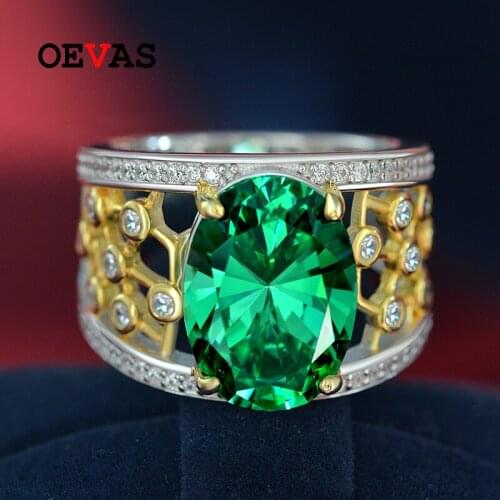 OEVAS 100% 925 Sterling Silver 10*14mm Oval Emerald Morgan Pink High Carbon Diamond Rings For Women Sparkling Party Fine Jewelry
