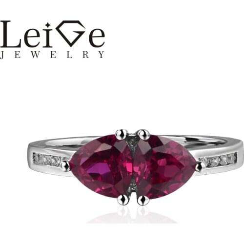 Leige Jewelry Genuine Lab Ruby Ring Romantic Gifts July Birthstone 925 Sterling Silver Ring Trillion Cut Red Gemstone