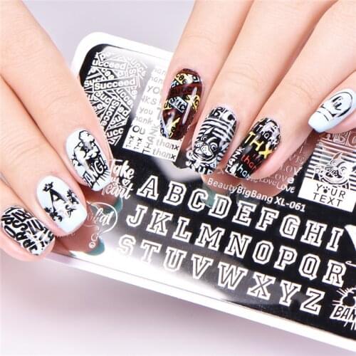 Stamping Plate BeautyBigBang Stencil Nails Rectangle Letters Alphabet Design Nail Template Nail Art Stamping Plates Tools XL-061