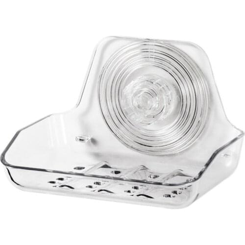 Transparent Drain Soap Box Wall Mounted Suction Cup Soap Holder Case Seamless Stickers Bathroom Soap Tray Shelf, Kitchen Gadgets