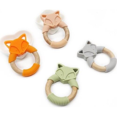 Animal Silicone Teether Wooden Rabbit Ring 1PC BPA Free Accessories Teething Toys Food Grade BPA Free Baby Teethers