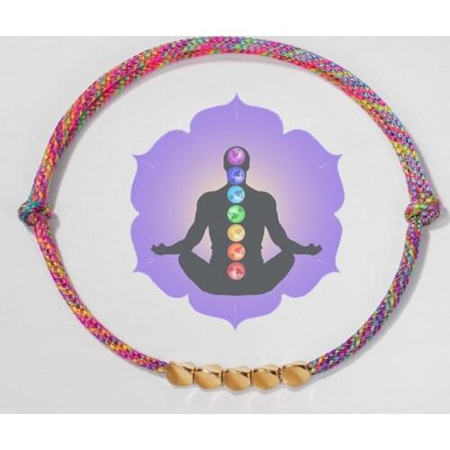 Tibetan Buddhism Brass Charm Beads Handmade Knots Lucky Rope 7 Chakra Bracelet Monks Blessed Yoga Meditation Healing Bangle Gift