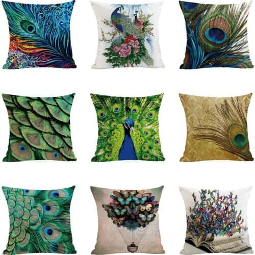 Home Pillow Decoration Art Design Peacock Feather Printed Cushion Decorative Throw Pillow Cover Decorativas Para Sofa 45*45cm