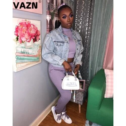VAZN 2020 Hot Solid High-end Denim Jackets Simple Young Daily Casual Free Joker Style Full Sleeve Slim Women Short Outwears
