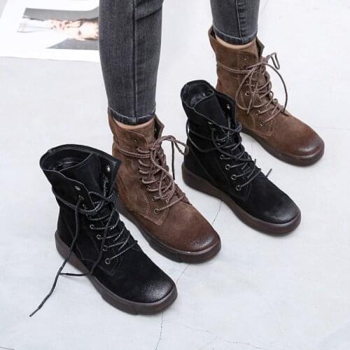 AARDIMI Handmade boots Womens Winter High Boots Genuine Leather Cow Leather Flat With Shoes Retro Boots Solid Ladies Shoes