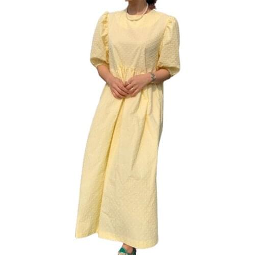 Fashion Women Long Dress Puff-Sleeve Oversize Dots Cotton Blend Ladies Maxi Summer Dress robe femme платье летнее женское 2021