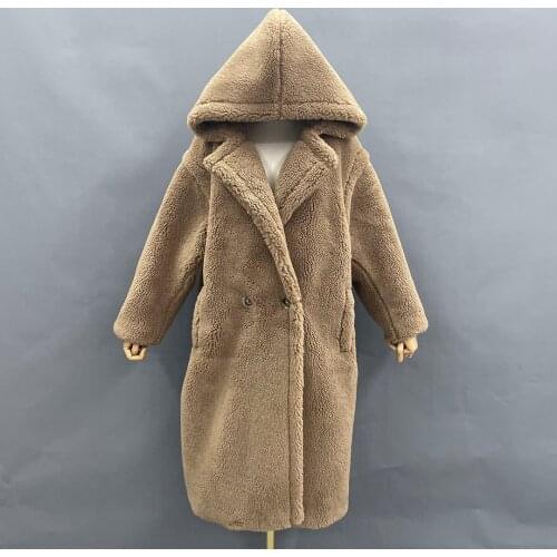 New Arrival Teddy Bear Coat Fashion Classic 100% Wool Coat With Hood Korea Long Sheep Fur Coats Woman Winter 2021
