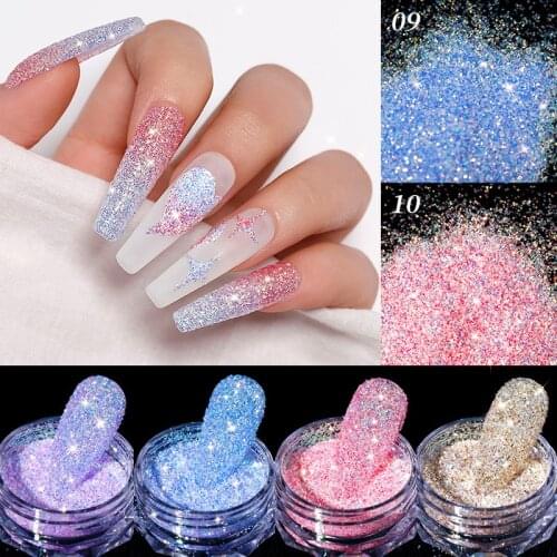 1Box Aurora Sea Salt Nail Powder Crystal Diamonds Glitter Holographics Reflective Nail Glitter Sparkly Chrome Pigment Polish Gel