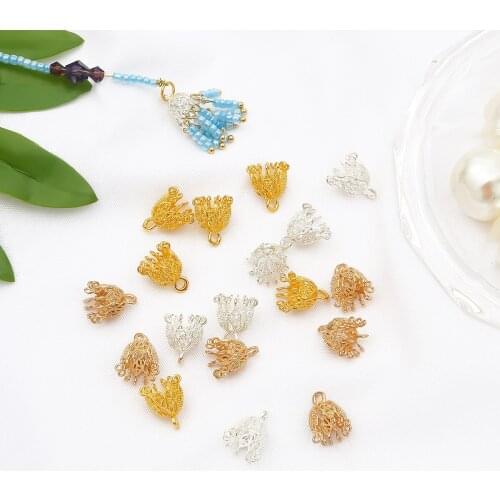 1Pcs/Lot 13X10mm Retro Cast Copper Fringed Flower Hat DIY Jewelry Accessories Handmade Earrings Necklace Tassel Connection Cap
