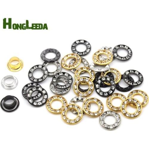100sets/lot 3 colors 12mm round metal brass rhinestone eyelets crystal diamond grommets glass eyelets free shipping RE-12mm-001