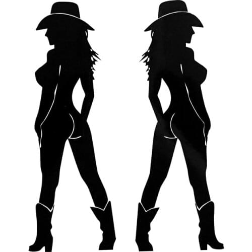 12.8*16.5CM Two Sexy Cowgirl Car Stickers Funny Covering The Body Of The Vinyl Decals Black/Silver C7-0887