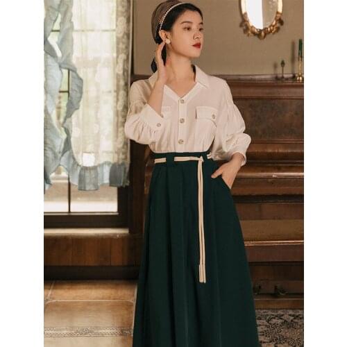 2021 chinese vintage style suit elegant women French style versatile shirt high waist skirt two piece professional daily suit