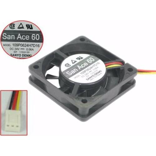Sanyo Denki 109P0624H7D16 DC 24V 0.06A 60x60x15mm 3-Wire Server Cooling Fan