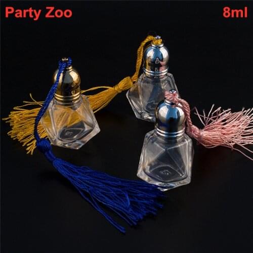 300 X 8ML Tassel Diamond Shape Portable Refillable Roll-on Essential Oil Glass Perfume Bottle With Gold&Silver Lid Wholesale