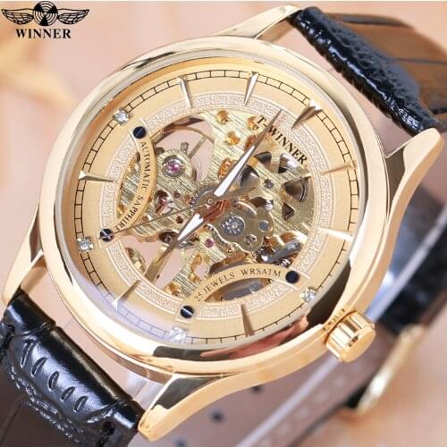 WINNER Top Brand Watch Men Automatic Machinery Fashion Watch New Casual Sport Waterproof Relogio Masculin Men Leather Wristwatch