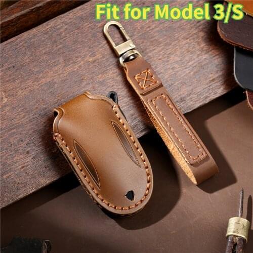 Genuine Leather Full Protect Key Cover Key Case for Tesla Model S Model 3