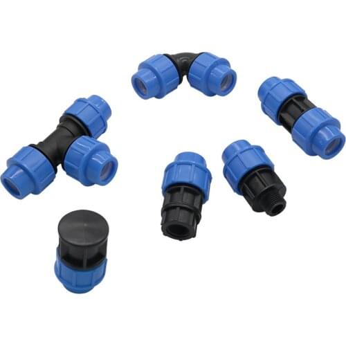 DN20 Straight Tee Elbow PE Connectors End Plug 1/2" Male/Female Thread Pipe Connector Garden Irrigation Hose Connection Adapters
