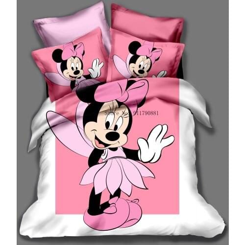 Home Fabric Disney Cute Winnie The Pooh Mickey Minnie Pink Blue Bedding Cartoon Duvet Quilt Pillowcase Children Bedroom Decor