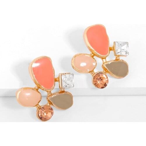 FLOLA Cute Flower Earrings For Women Rhinestone Enamel Oval Drop Earrings Dangle Geometric Korean Jewelry Women Gifts ersv50