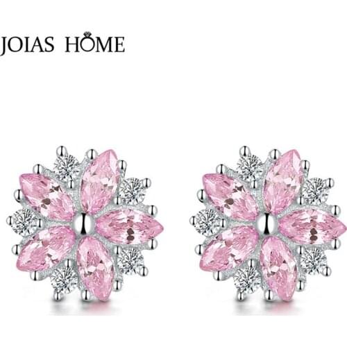 JoiasHome Korean 925 Silver Earrings For Charm Lady With 10MM Oval Pink Crystal Women Party Wholesale Earring Jewelry Gift